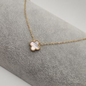 18K Gold Plated Stainless Steel Abalone Shell Inlay Clover Necklace – Waterproof